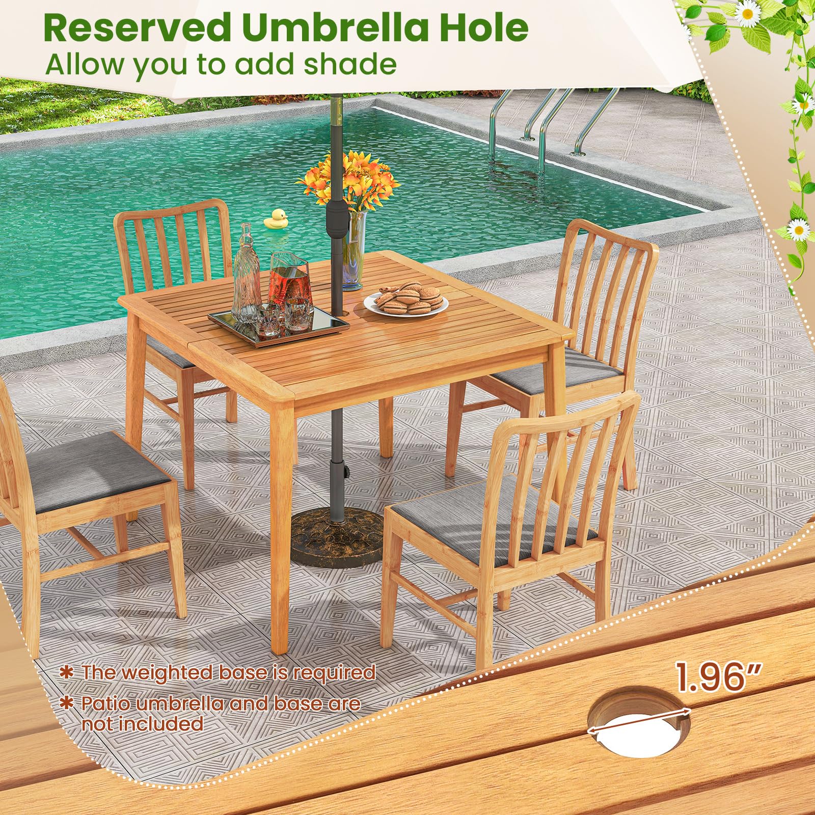 Tangkula 5 Piece Patio Wood Dining Set for Front Porch Yard Balcony and Poolside