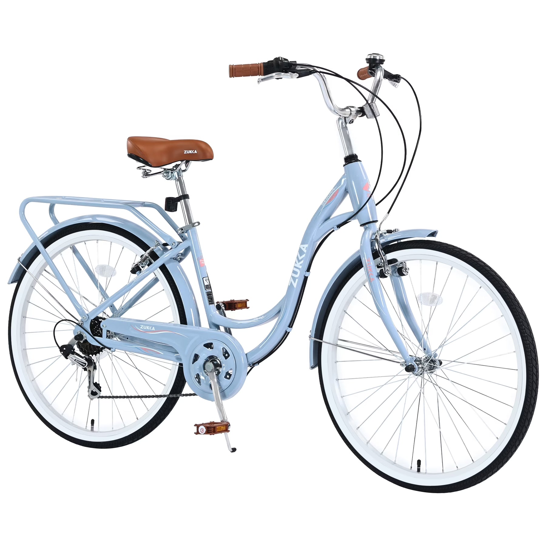Aukfa 26" Cruiser Bike, 7 Speed Bicycle Hybrid Bikes for Women Girls Ladies, Arctic
