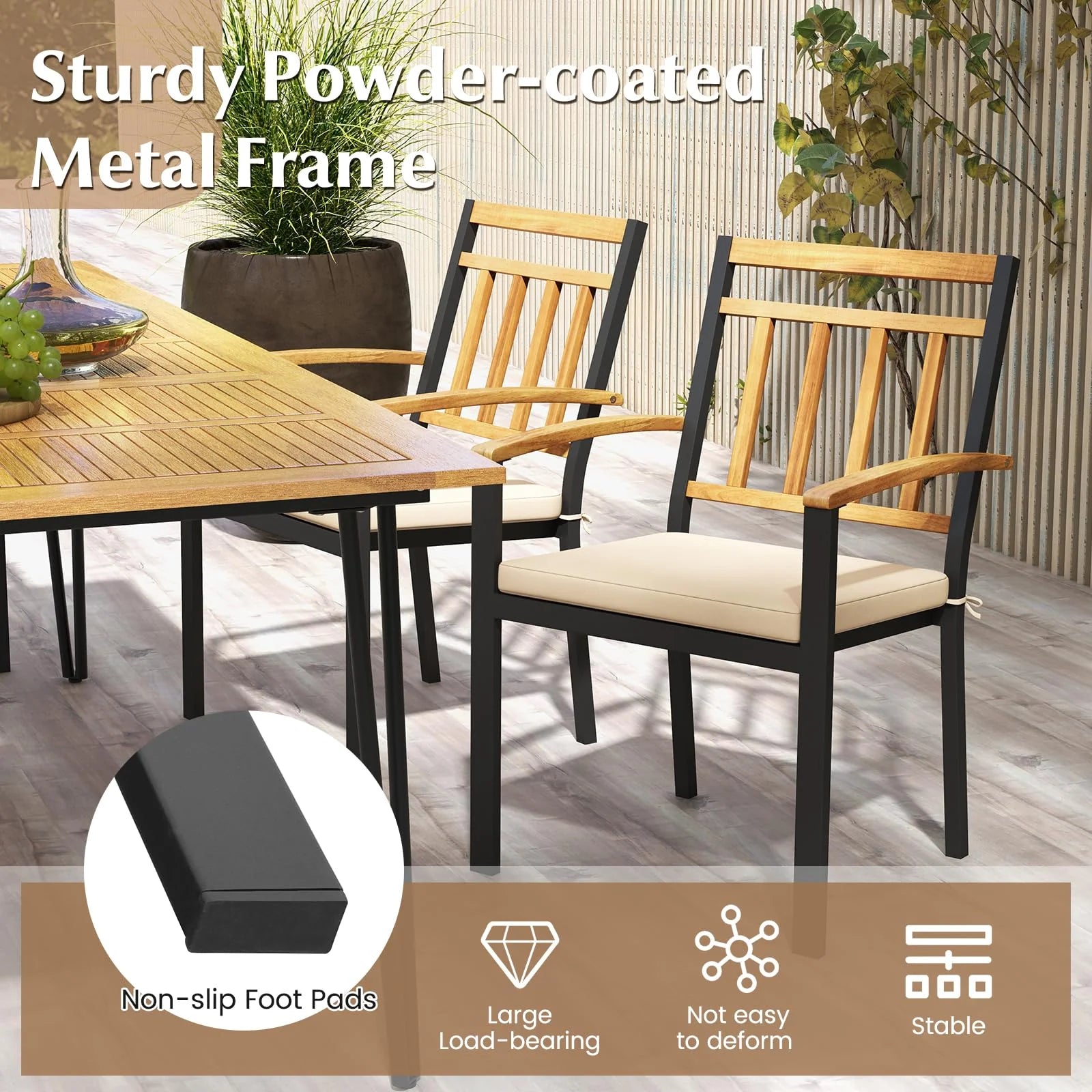 Tangkula 5 Piece Patio Wood Dining Set for Front Porch Yard Balcony and Poolside