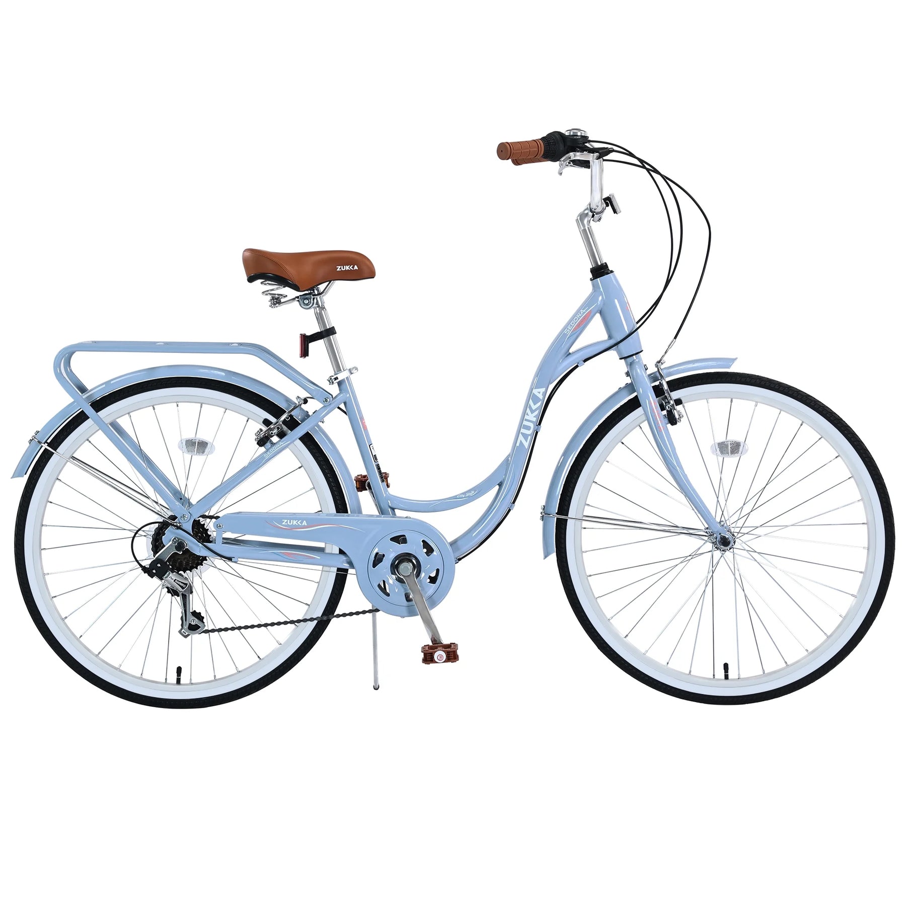Aukfa 26" Cruiser Bike, 7 Speed Bicycle Hybrid Bikes for Women Girls Ladies, Arctic