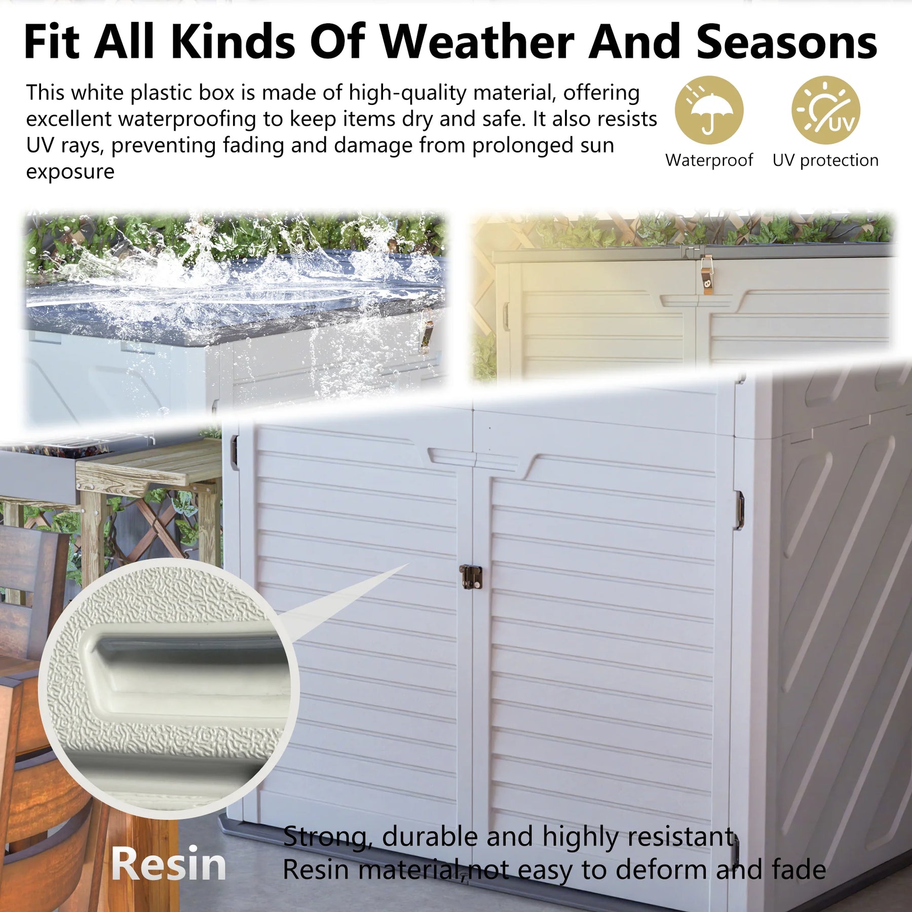 AECOJOY 61.6 Cu.ft Outdoor Resin Storage Shed with Easy Lift Hinges, Weatherproof Tall Unit with 4 Doors