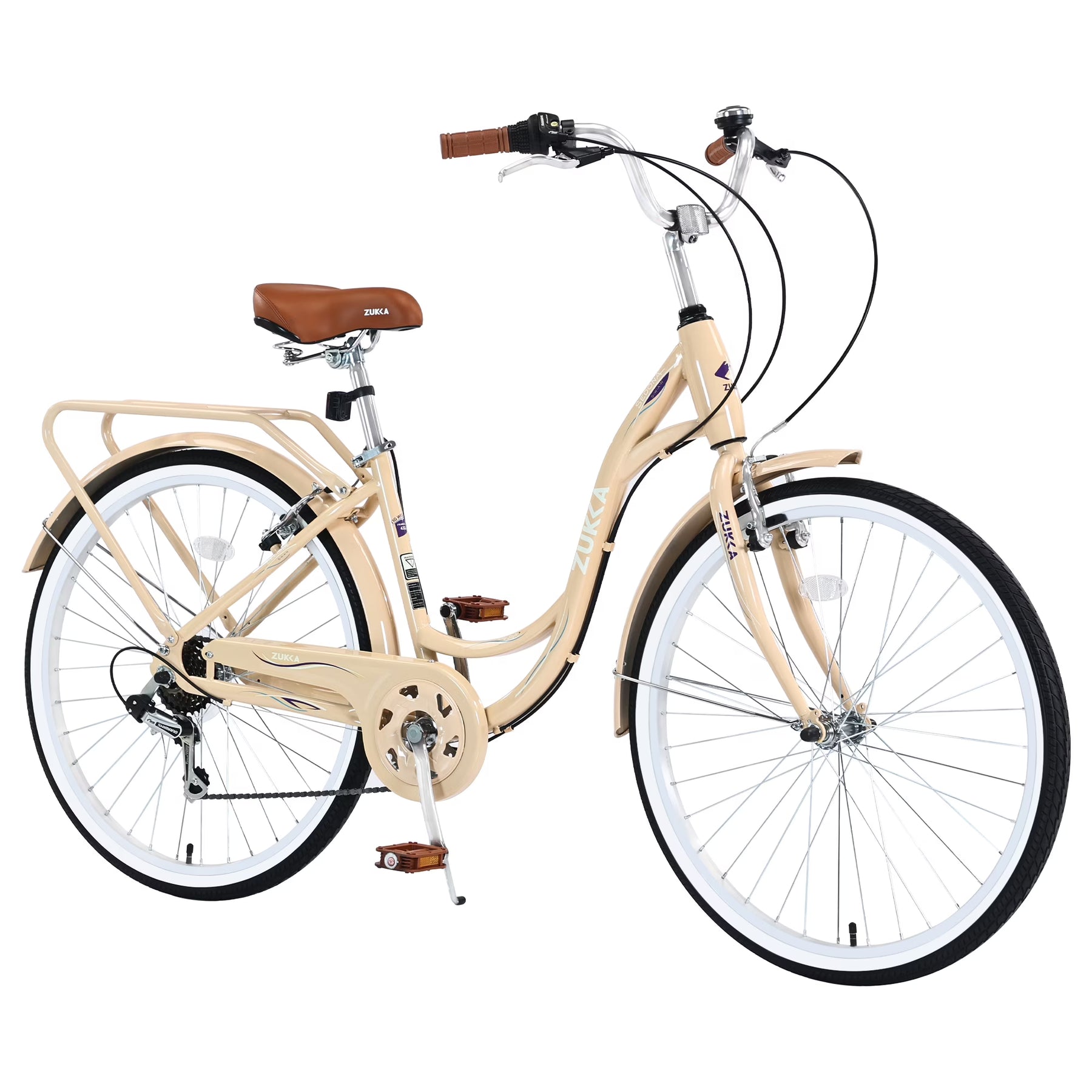 Aukfa 26" Cruiser Bike, 7 Speed Bicycle Hybrid Bikes for Women Girls Ladies, Arctic