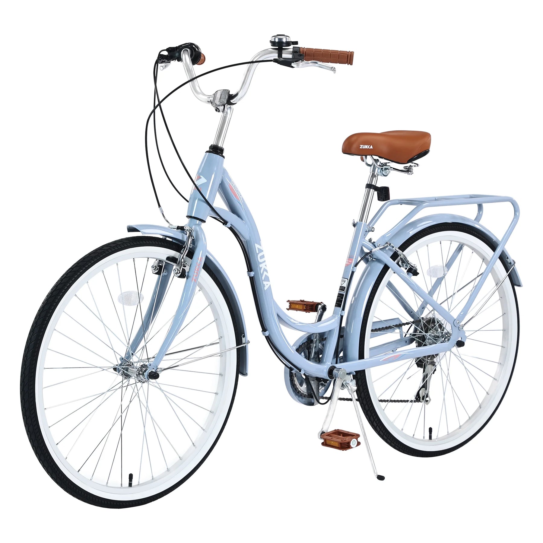 Aukfa 26" Cruiser Bike, 7 Speed Bicycle Hybrid Bikes for Women Girls Ladies, Arctic