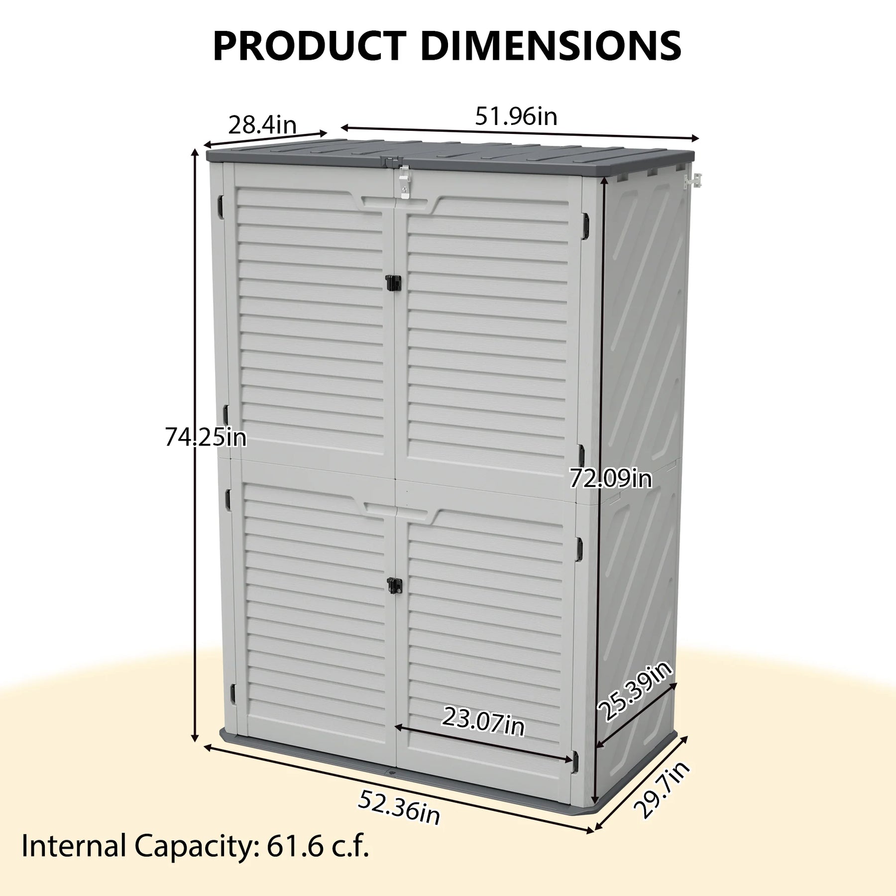 AECOJOY 61.6 Cu.ft Outdoor Resin Storage Shed with Easy Lift Hinges, Weatherproof Tall Unit with 4 Doors