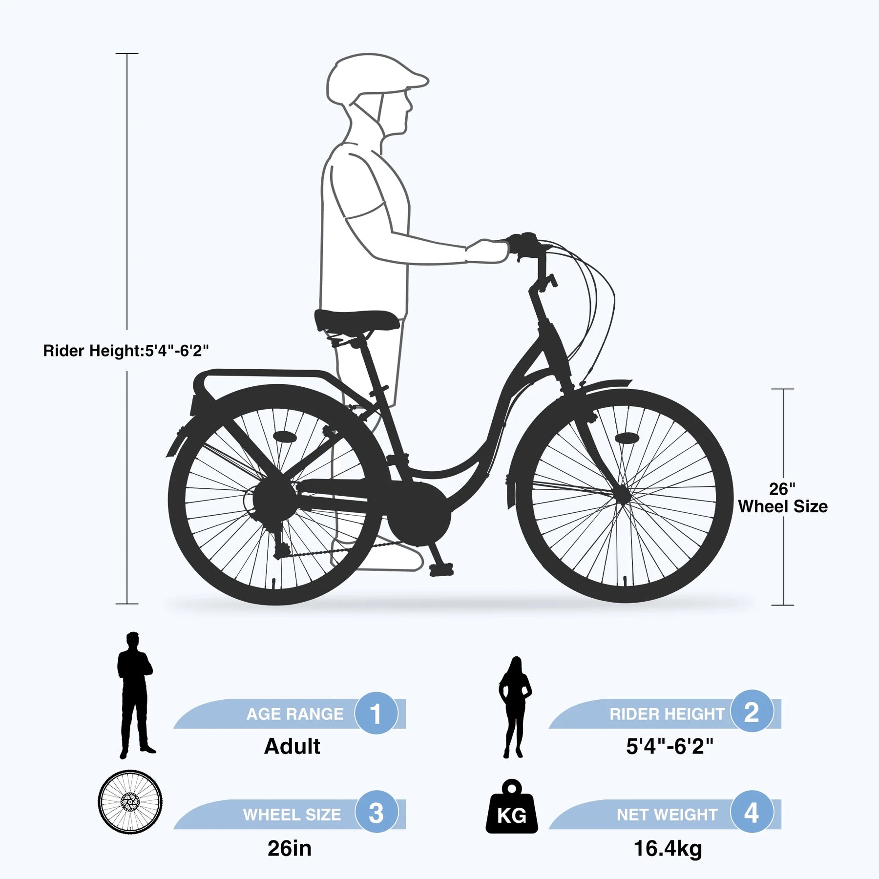 Aukfa 26" Cruiser Bike, 7 Speed Bicycle Hybrid Bikes for Women Girls Ladies, Arctic