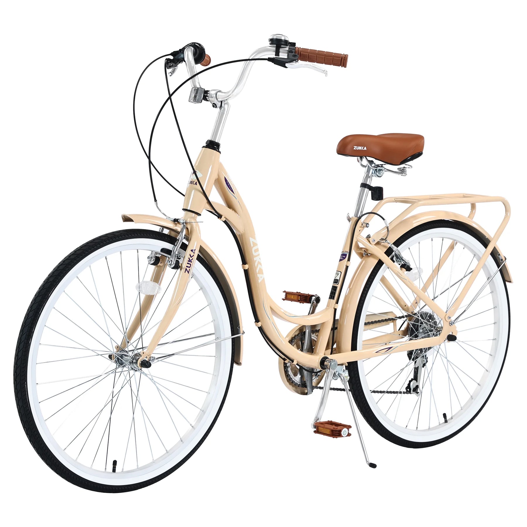 Aukfa 26" Cruiser Bike, 7 Speed Bicycle Hybrid Bikes for Women Girls Ladies, Arctic