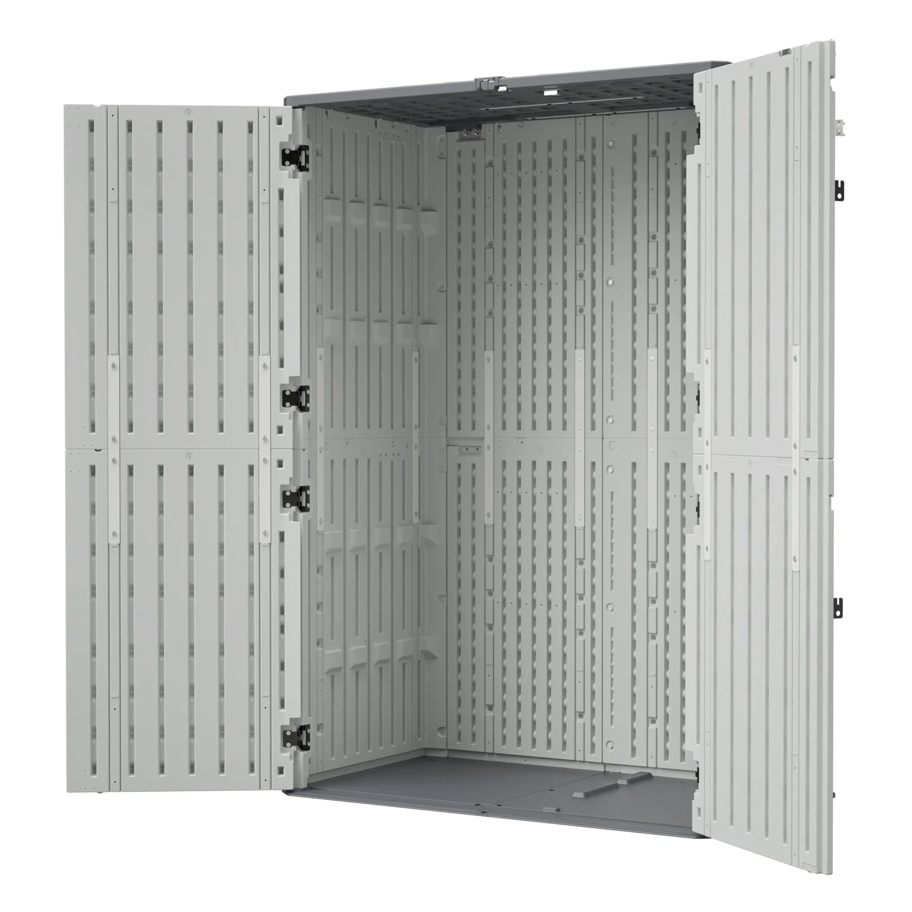AECOJOY 61.6 Cu.ft Outdoor Resin Storage Shed with Easy Lift Hinges, Weatherproof Tall Unit with 4 Doors