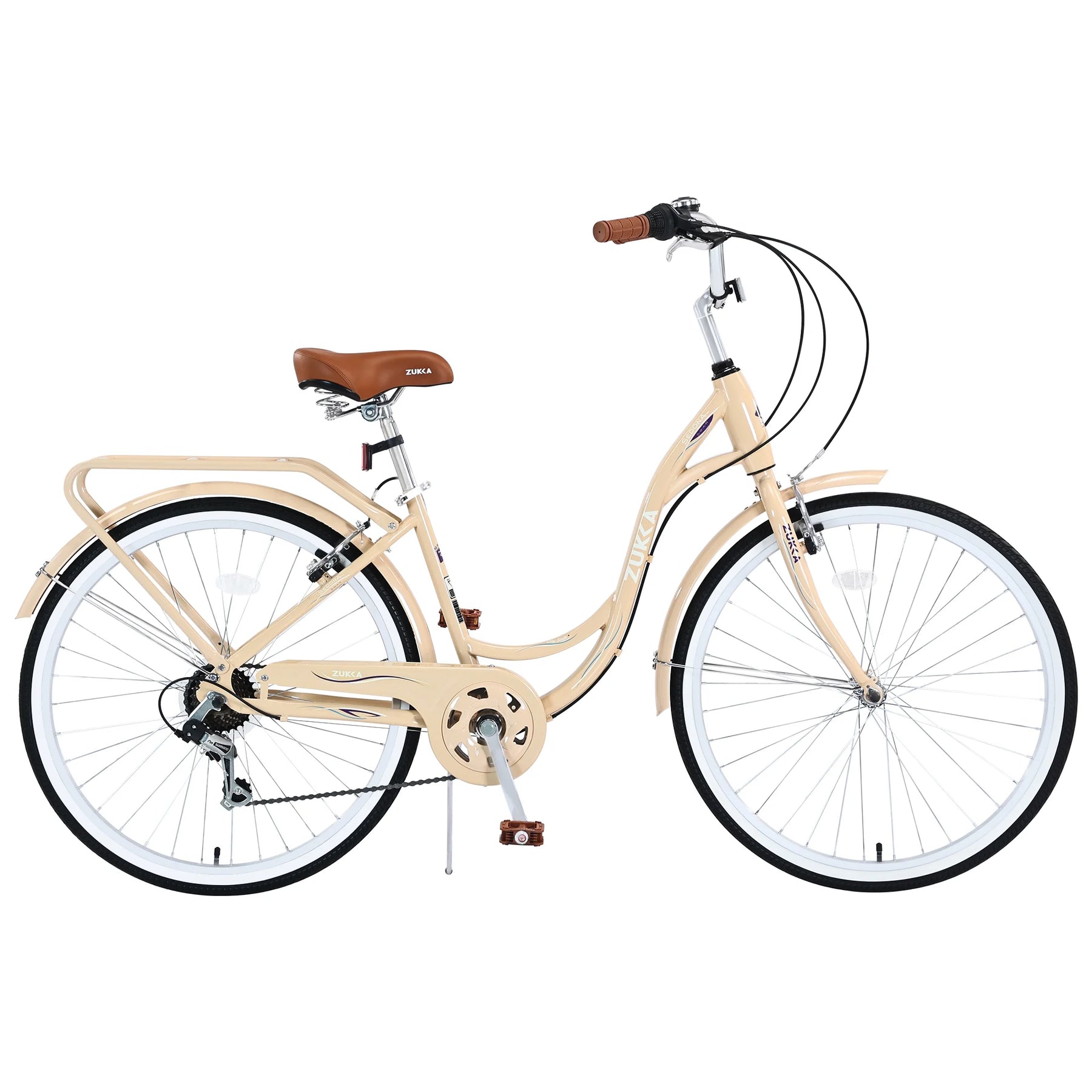 Aukfa 26" Cruiser Bike, 7 Speed Bicycle Hybrid Bikes for Women Girls Ladies, Arctic