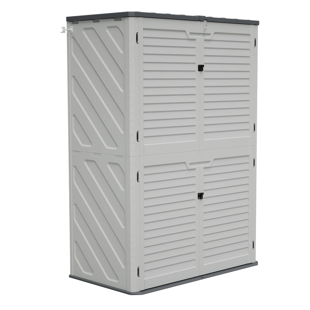 AECOJOY 61.6 Cu.ft Outdoor Resin Storage Shed with Easy Lift Hinges, Weatherproof Tall Unit with 4 Doors
