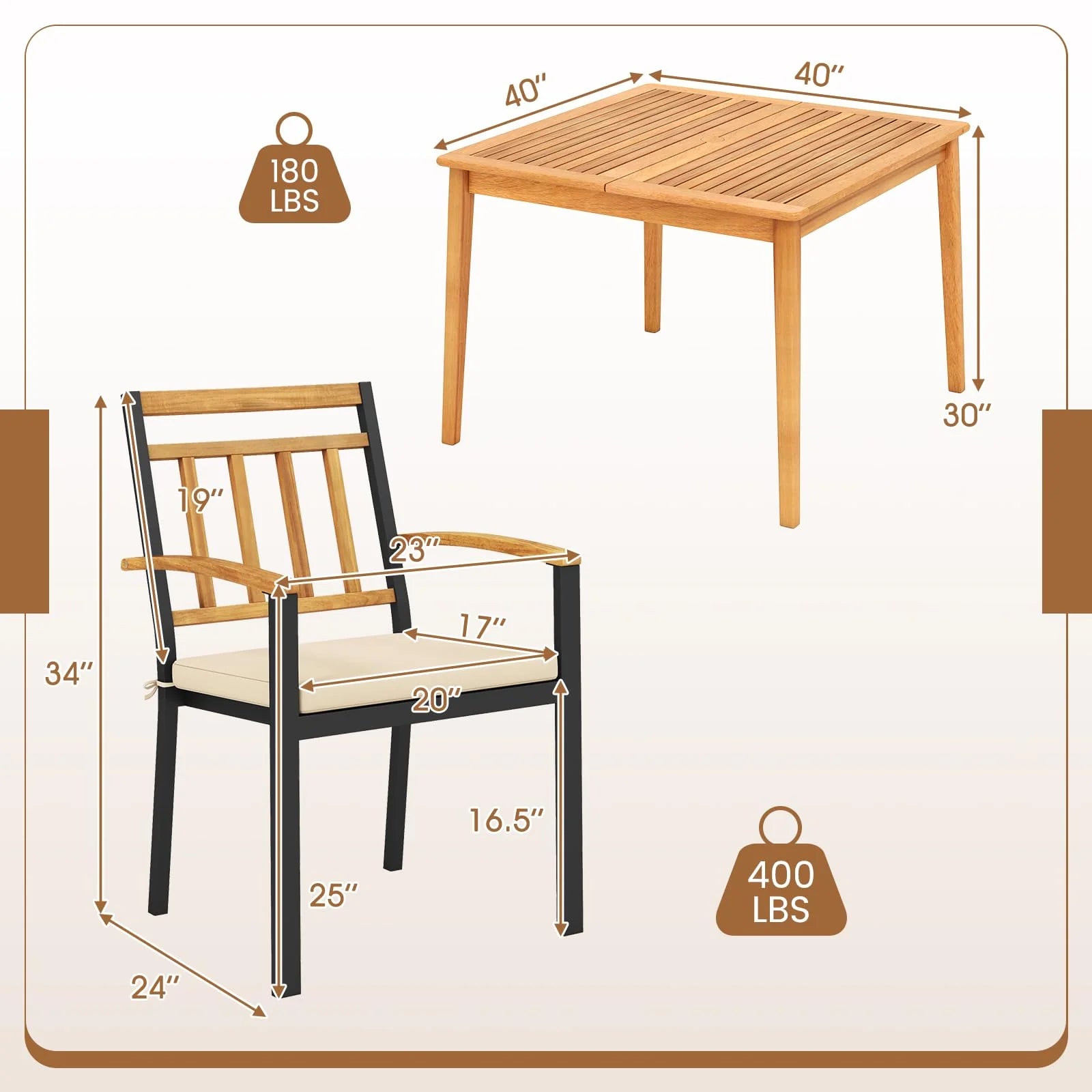 Tangkula 5 Piece Patio Wood Dining Set for Front Porch Yard Balcony and Poolside