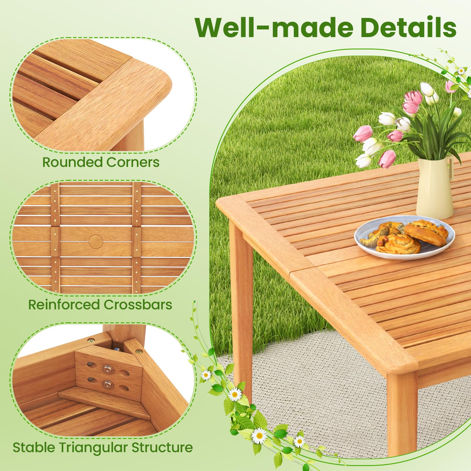 Tangkula 5 Piece Patio Wood Dining Set for Front Porch Yard Balcony and Poolside